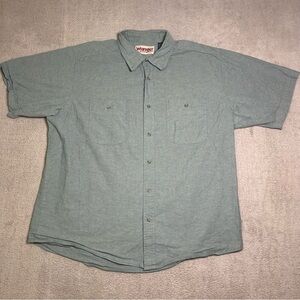 Wrangler Rugged Wear Shirt Mens XXL Blue Short Sleeve Cotton Button Up Workwear
